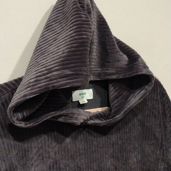Aerie Gray Ribbed Velour Groove On Cropped Lounge Hoodie Sz M-Casual Slouchy - Picture 3 of 8